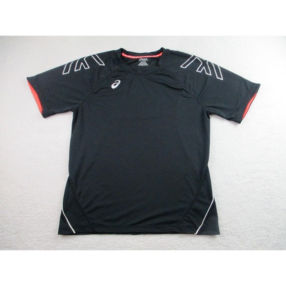 Asics Shirt Mens Medium Black Athletic Performance Short Sleeve Polyester TE2130 - Picture 1 of 9